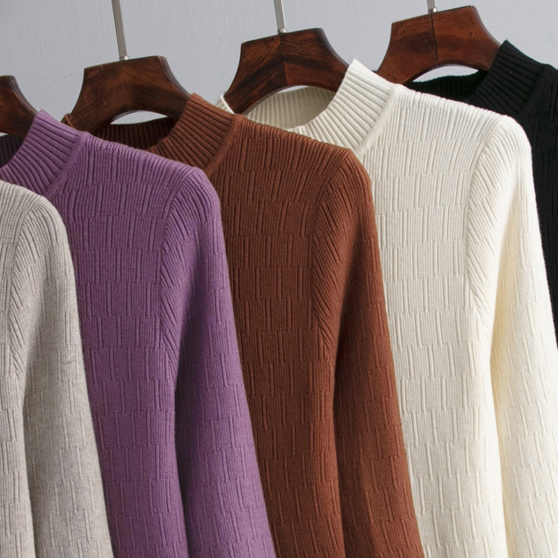 Sheath Half High Collar Inner Match Knitted Dress Women Fall Winter Outer Wear Thin over the Knee Mid Length Sweater Trendy