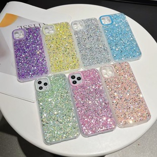 For glitter Apple iPhone15Promax phone case 14Plus net red 13 drops of glue 12 cross-border protective cover