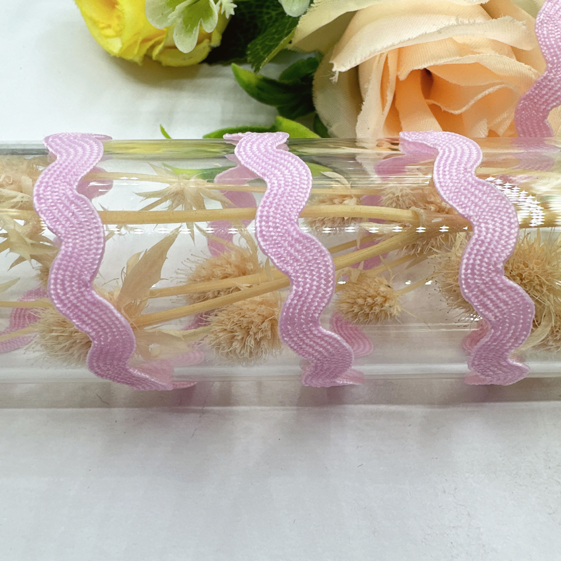 En stock mm onda de color sólido en forma de S borde curvo encaje cinta cortina sombrero ropa para niños accesorios de la boda accesorios de la ropa