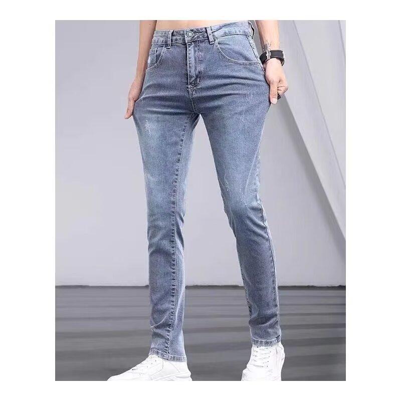 Men's Slim Fit Stretch Denim Jeans High End Trendy Versatile Low Waist Blue Long Pants Spring Style Polyester_voghion.com