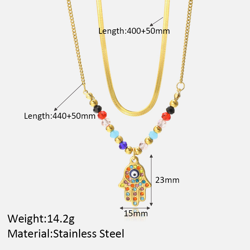 Europeo y americano nuevo estilo de aceite de goteo ojos de Palma de diamantes colgante collar de doble capa de la personalidad femenina todo-fósforo de acero inoxidable Collar chapado en oro image 8