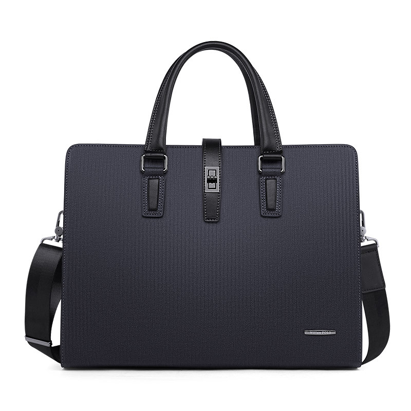 Cặp da nam thương hiệu Emperor Paul đựng laptop 15 inch, da bò hai lớp chống mài mòn, phù hợp hội nghị công sở — Màu đen