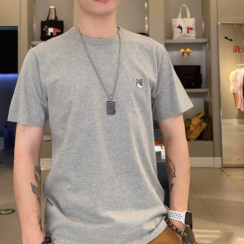 Summer Trendy Brand Maison Kitsune Gray Fox Head Casual Versatile Unisex Short-Sleeve T-Shirt