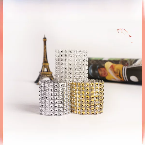 Hotel table decoration 8 rows mesh diamond napkin buckle napkin ring Festival wedding supplies artificial diamond decorative napkin ring