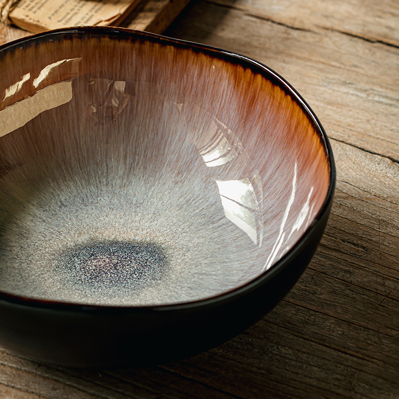 Cuenco de sopa irregular característico de Yunmeng, tazón grande de pescado de col en escabeche de cerámica de 9,5 pulgadas, olla de sopa de hotel, exportación transfronteriza grande