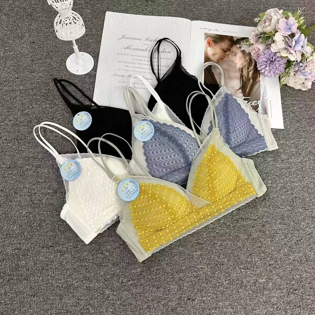 Nuevo sujetador francés de moda de encaje jacquard transpirable ajustable confortable anti-caída reunida ropa interior de tres botones image 1