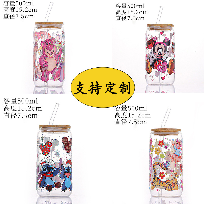 Taza de cola transfronteriza de 16oz taza de vidrio transparente de alta borosilicina taza de agua resistente al calor 500ml taza de paja de jugo de alto valor facial