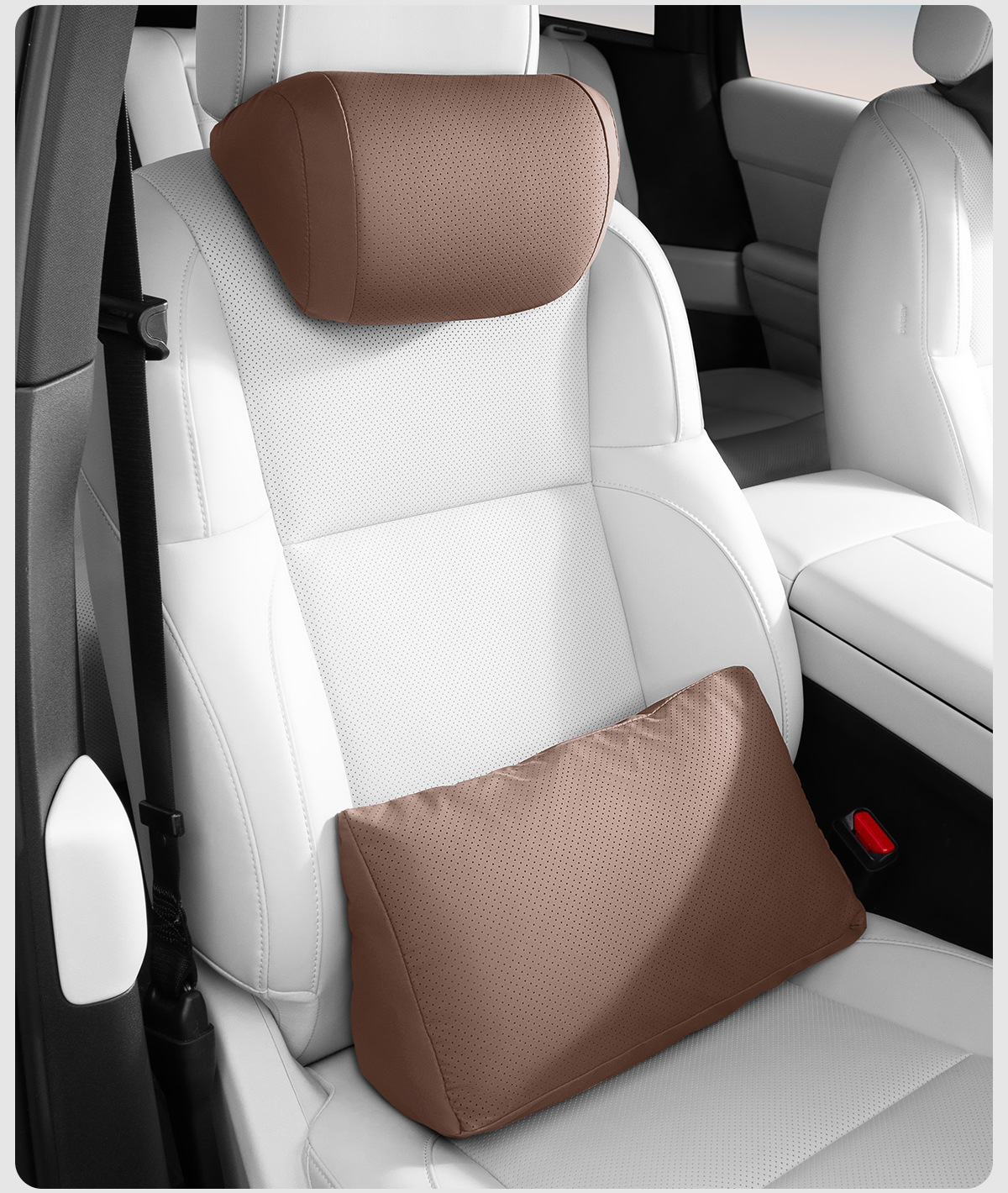 Car headrest and lumbar support, high-end lumbar pillow cushion, leather lumbar support, car backrest pillow, waist and neck protector, Nappa leather