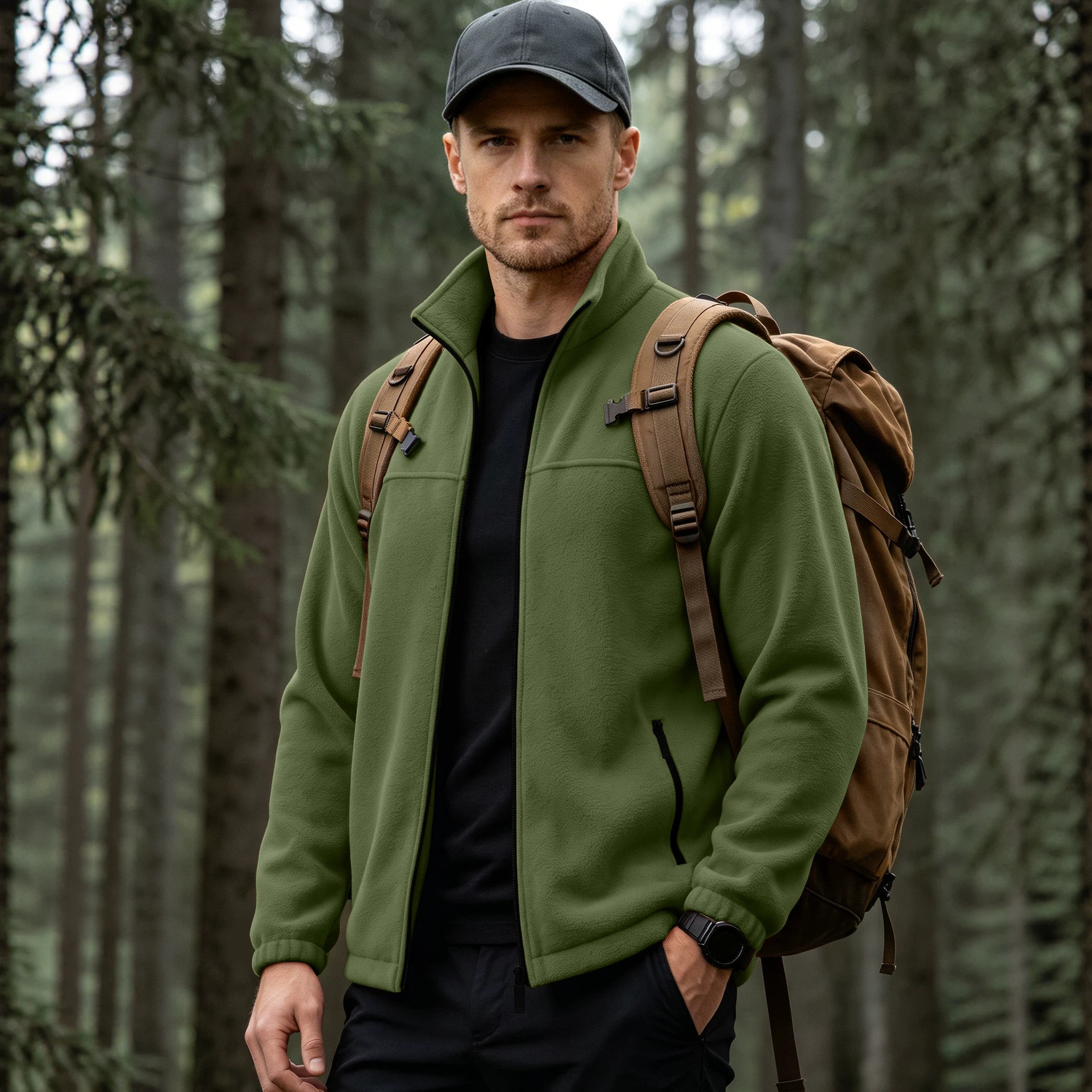 Sudadera de Vellón Polar para Hombre 380g de Poliéster Térmica con Cremallera para Uso Casual
