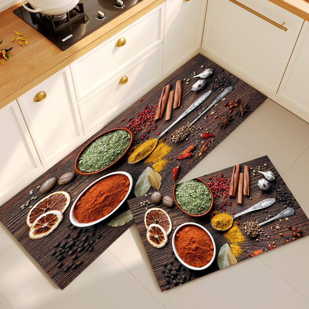 Botella de condimentos transfronterizos alfombra de suelo de cocina absorción de agua absorción de aceite alfombra especial antideslizante resistente a la suciedad fácil de cuidar ingredientes alfombra larga image 13