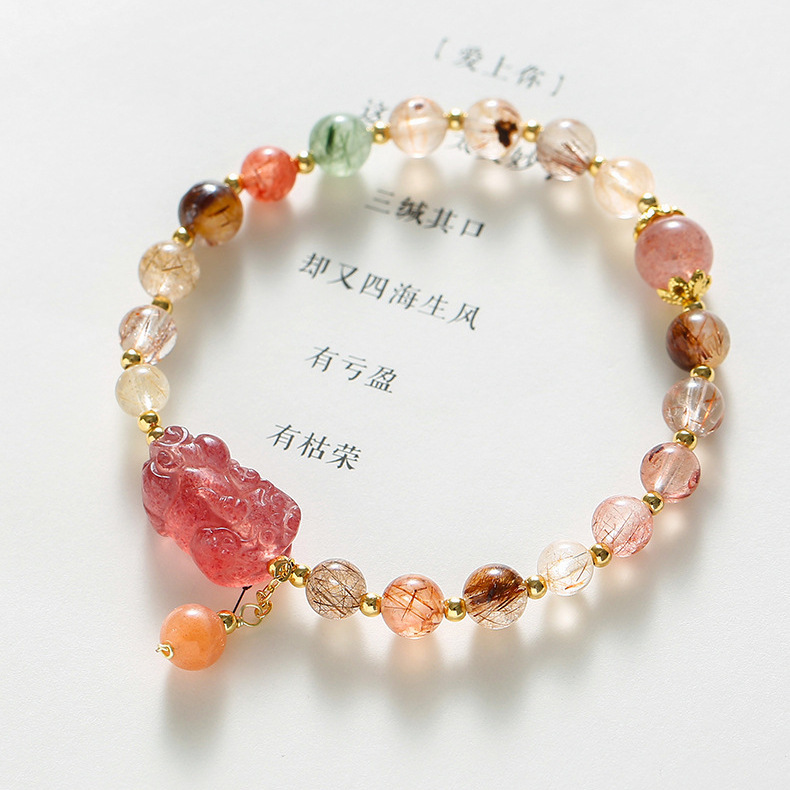 [Lucky Pixiu] Nina Jewelry Strawberry Crystal Crystal Bracelet New Chinese Bracelet Dopamine National Style All-match