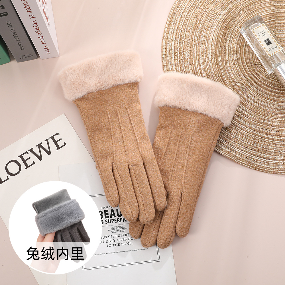 Guantes calientes Otoño e Invierno de las mujeres lindo estudiante montar al aire libre forrado de lana engrosada guantes de pantalla táctil a prueba de frío