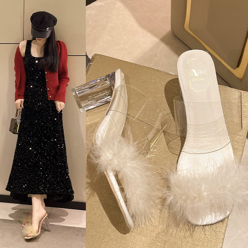 Модные и стильные нишевые прозрачные кристальные туфли на высоком каблуке, летняя новинка 2025 года, японский стиль, массивные босоножки на платформе