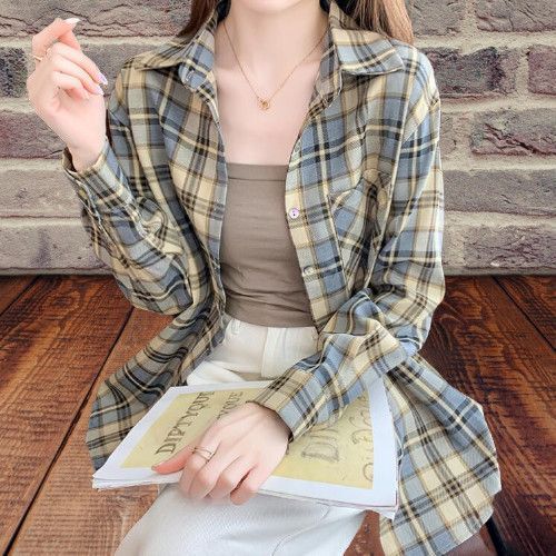 Plaid Shirt for Women, Spring and Autumn 2026 New Fashion Korean Style Inner Wear Top, Long-Sleeve Stylish Shirt Jacket