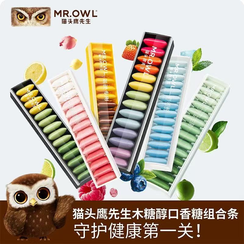 韩国猫头鹰先生 彩虹无糖木糖醇益生菌口香糖 清凉薄荷糖清新口气