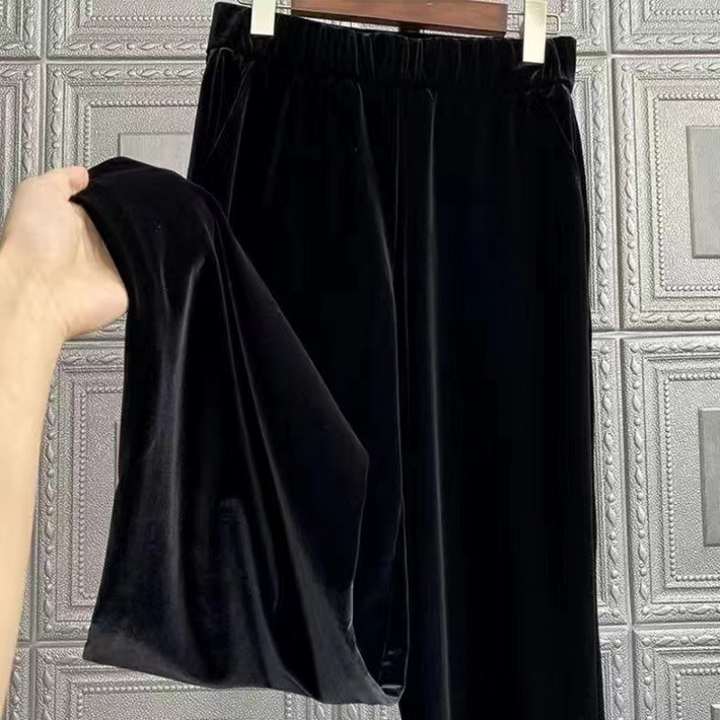 2025春秋冬季新款阔腿裤女高腰坠感金丝绒运动休闲宽松直筒长裤子