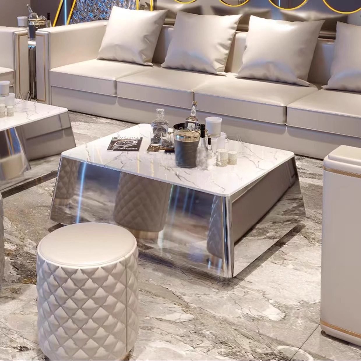 거울 물고기 배 흰색 슬레이트 커피 테이블(6일 이내 배송)