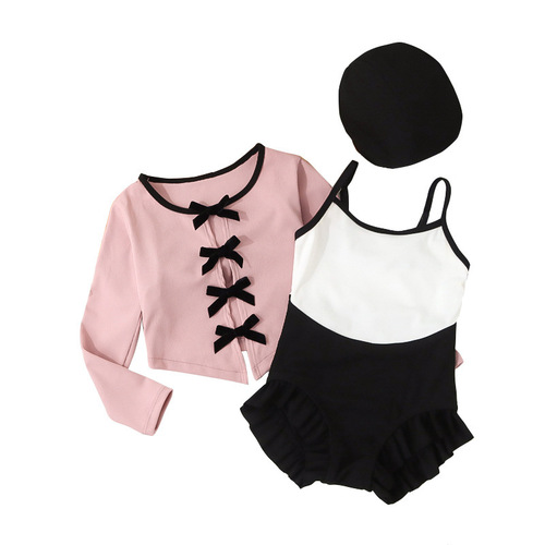 Children's swimsuit bestseller, toddler two-piece set, fashionable ballet girl, cute bow, long-sleeved sun-protective swimsuit