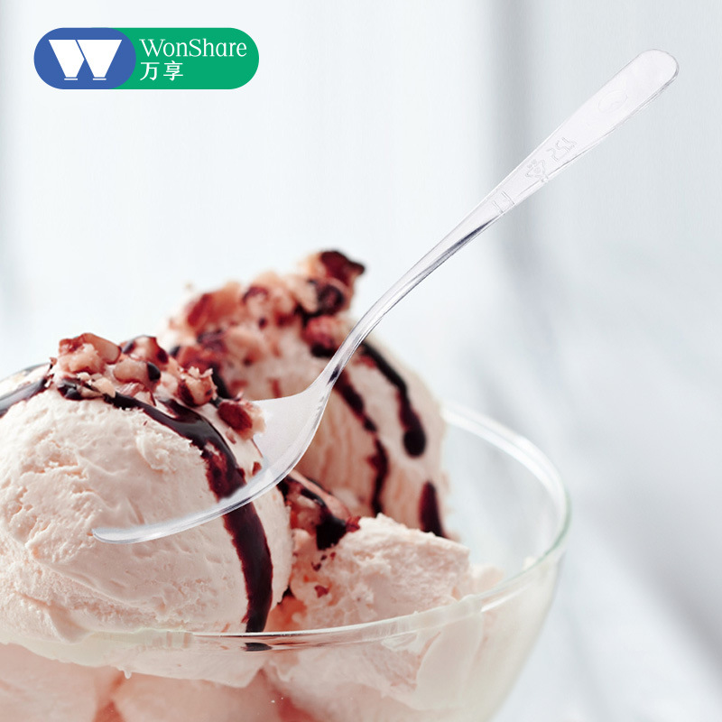 Cuchara desechable de punto cuidadosamente seleccionada Cuchara de pudín transparente de plástico de 10cm Cuchara de postre Spot engrosado Transfronterizo Amazon