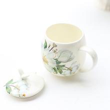 骨瓷杯馬克杯帶蓋勺杯子牛奶杯陶瓷情侶水杯可愛韓版約代發亞馬遜