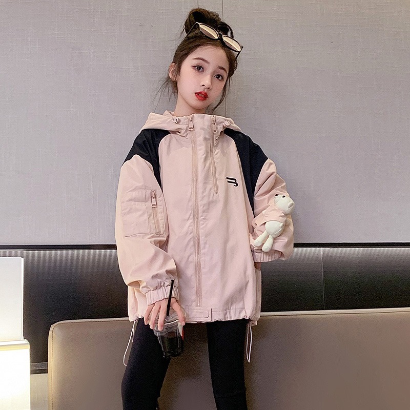 女童冲锋衣外套2025新款儿童洋气时髦春秋季中大童潮范连帽上衣服|undefined