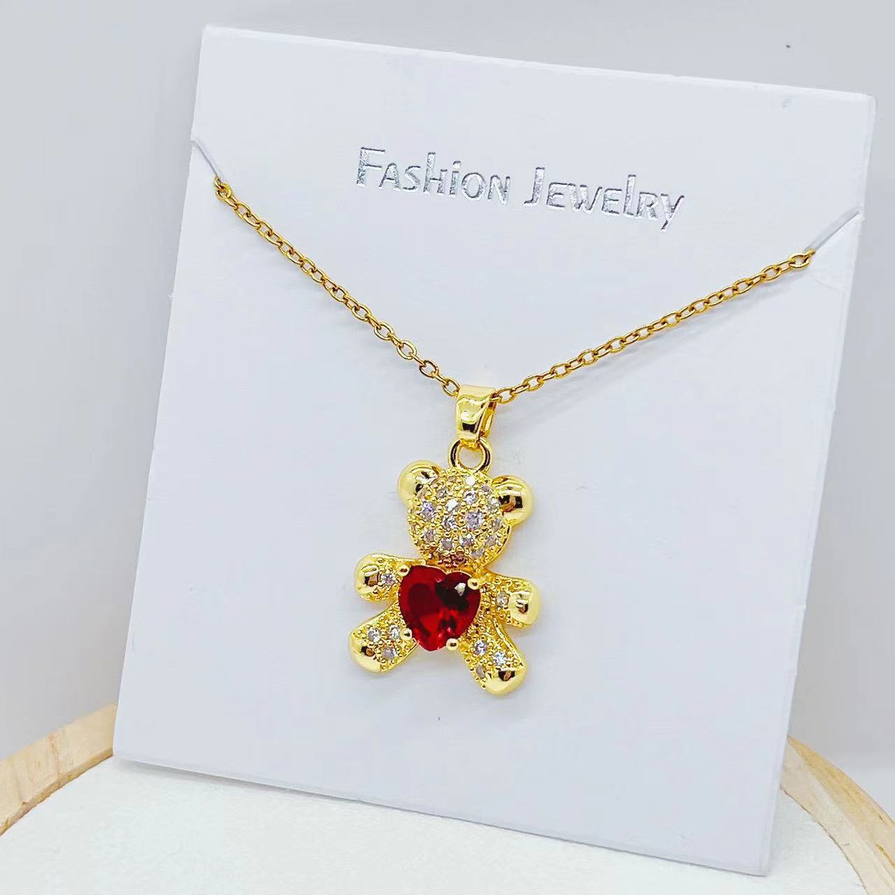 Fashion Bear Copper Plating Inlay Zircon Pendant Necklace 1 Piece