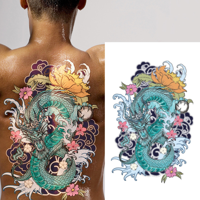 Cross-border Direct Color Flower Back Big Figure Tattoo Sticker Chinese Style Kung Fu Dragon Tiger Chest Full Back Thigh Tattoo Sticker