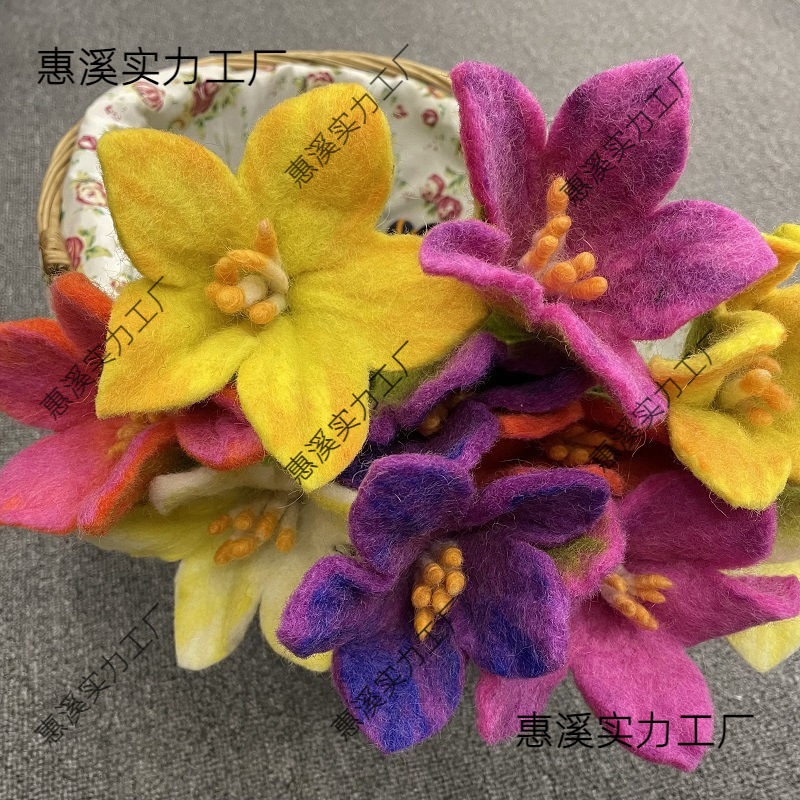 Wool felt handmade fake flowers dried flowers placed desktop hanging basket single flower rattan lily flowers 5