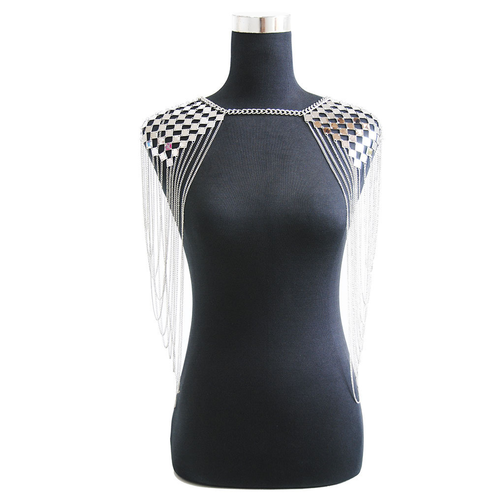 Joyería transfronteriza europea y americana personalidad de verano lentejuelas de metal pesado exageradas sexy textura borla Cadena de doble hombro Cadena de cuerpo
