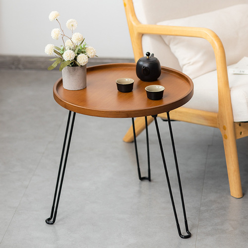 Folding small round coffee table, home use, balcony low table, sofa side table, solid wood, balcony outdoor courtyard mini tea table