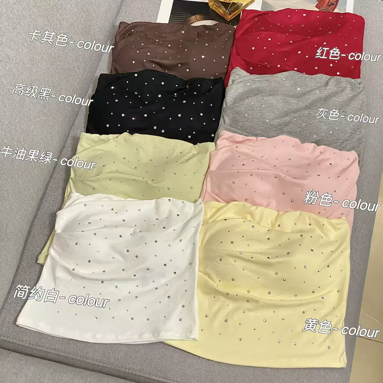 烫钻紧身无肩带抹胸吊带背心女夏季内搭辣妹纯欲裹胸短款上衣外穿