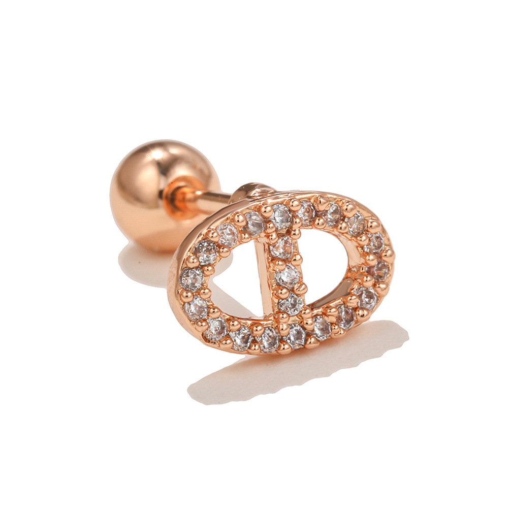 Fashion Heart Shape Brass Plating Zircon Ear Studs 1 Piece