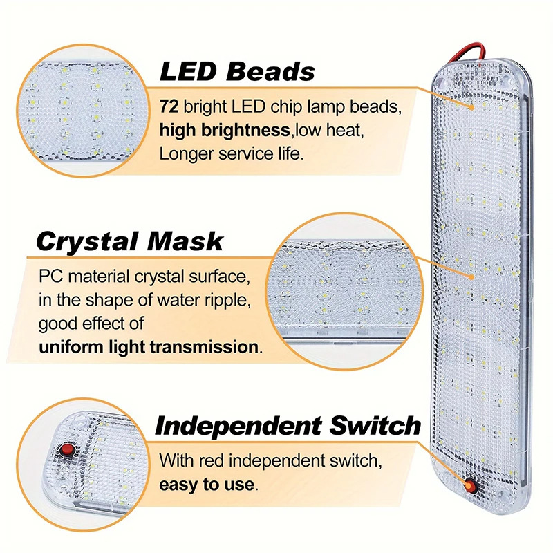 Neutral Ultra-Bright Truck Led Compartment Light 72 Beads 12-80V Rv Cab Reading Light Trunk Light Panel