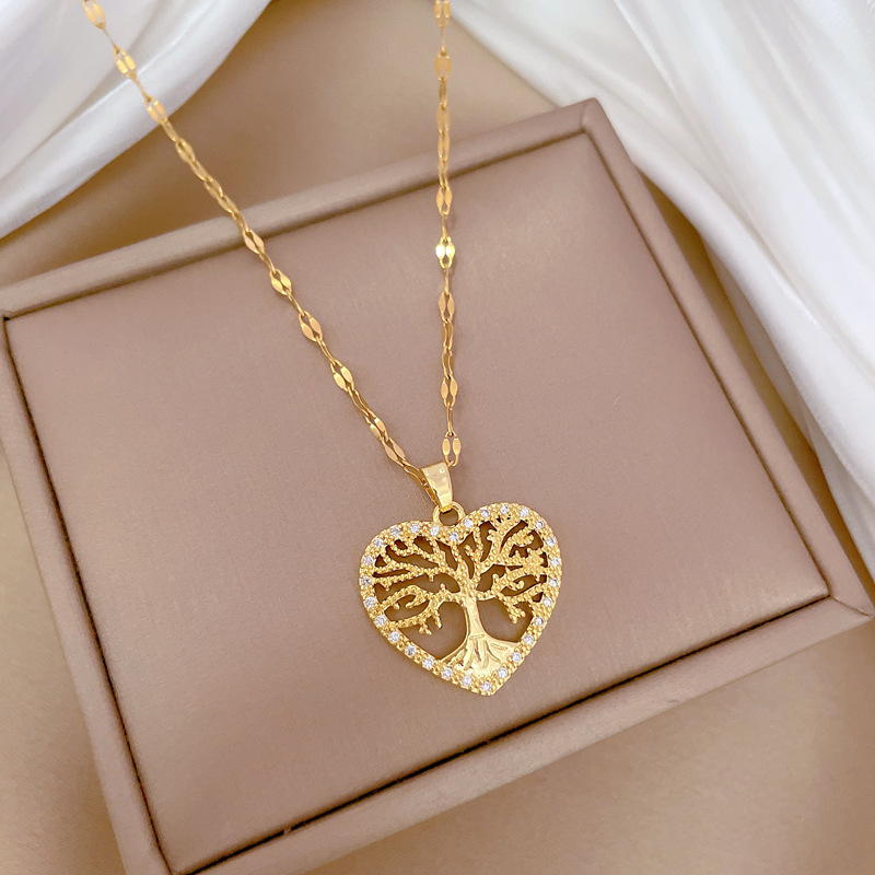 Gorgeous Tree Of Life Full Diamond Necklace Titanium Steel Chain_voghion.com