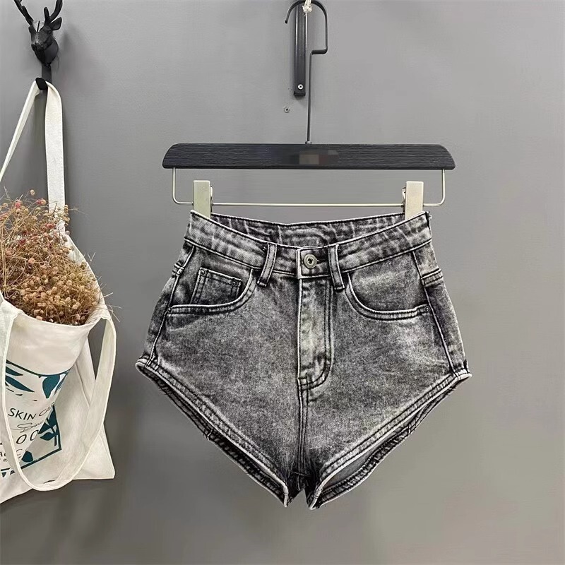 American Retro Color Sexy Slim Fit Hip-Hugging Sexy Super Shorts Elastic Slimming Look Leg-Lengthening Low-Waist Denim Hot Pants for Women