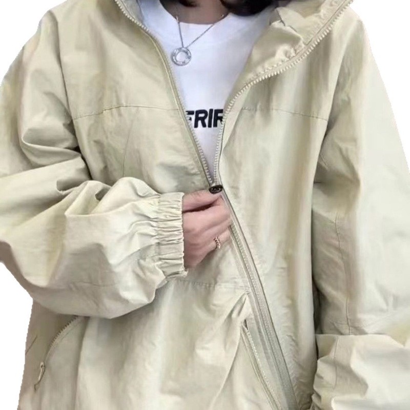 潮牌黑色冲锋衣外套女春秋新款2024韩系斜拉链流行洋气休闲上衣|undefined