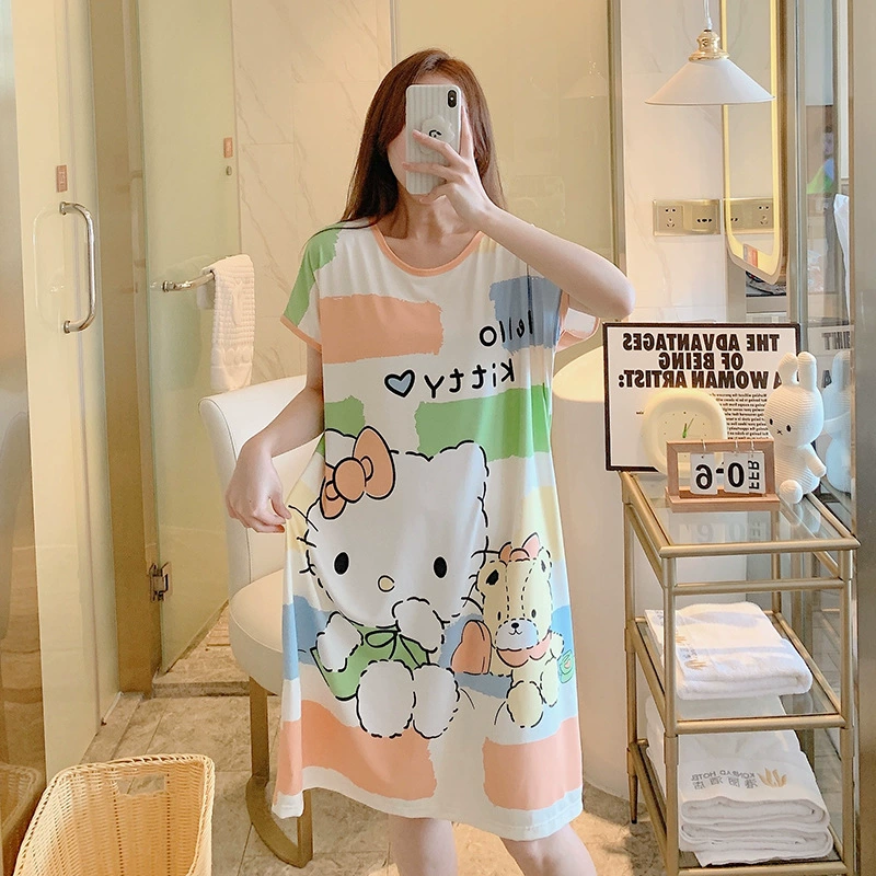 Пижама, тонкая брендовая юбка для отдыха, с коротким рукавом, oversize