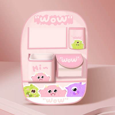 Car Storage Hanging Bag Multi-function Car storage bag/box - pink-little-monster-storage-anti-kick-pad-long-style-free-waterproof-inner-bucket