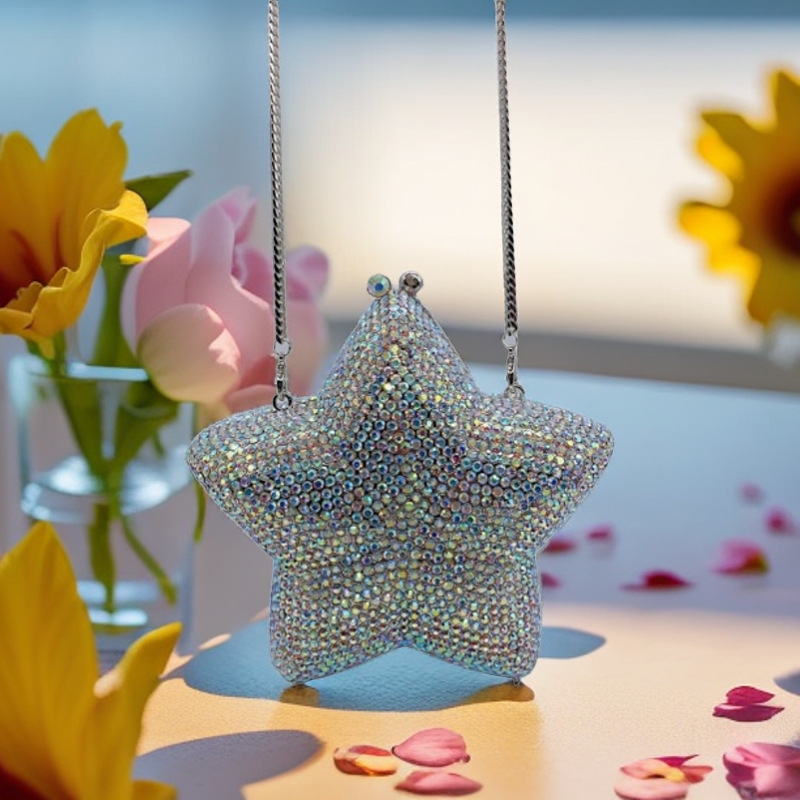 Túi clutch nữ đính kim cương dạ hội Star Rhinestone — Màu cầu vồng, Hồng chuyển dần, Tím hồng, Bạc AB chi tiết 3