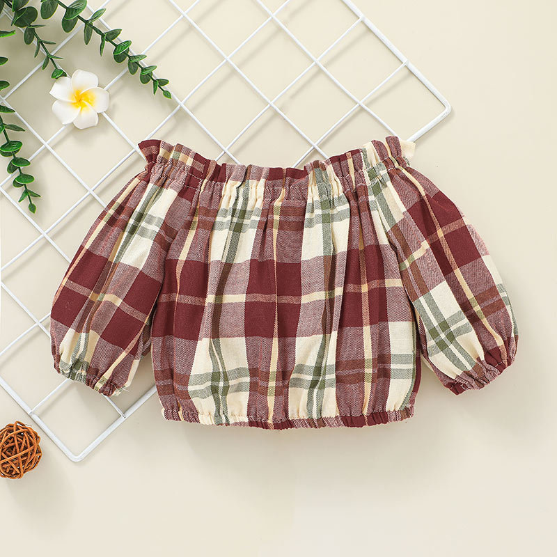 Retro Plaid Long Sleeve Baby Top Skirt Two-piece Set Wholesale Nihaojewelry display picture 4