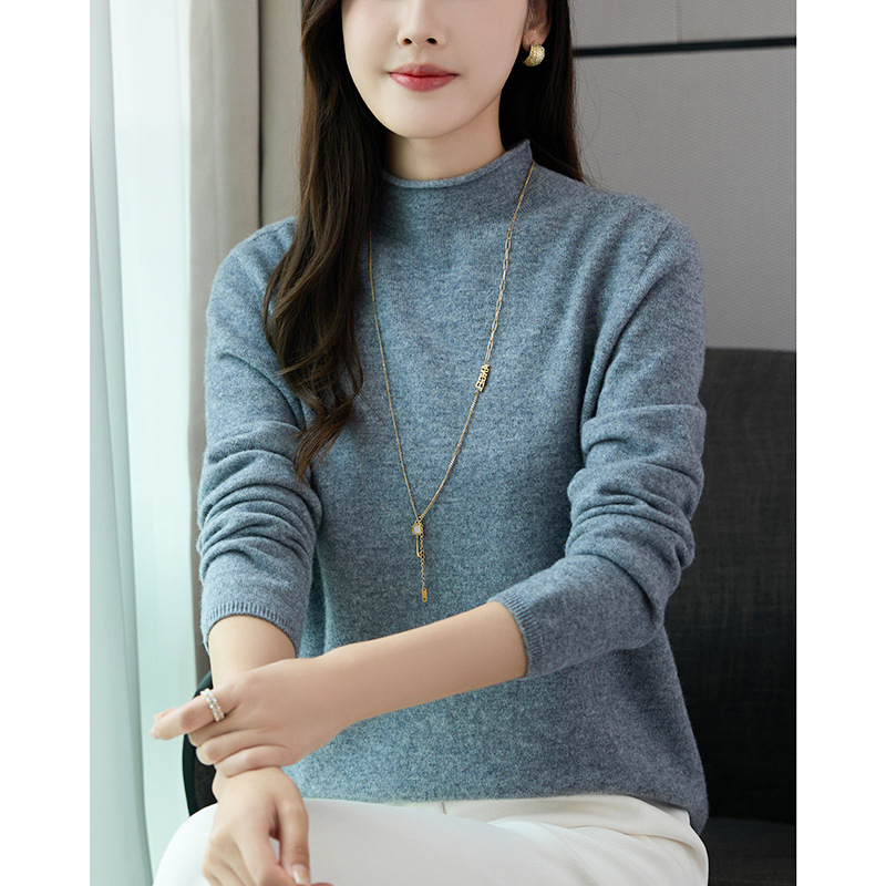 Casual New Half-High Rolled Edge Pullover Collar Knitwear for Women, One-Line Ready-To-Wear Autumn and Winter Slimming Look Inner Layering Knitwear
