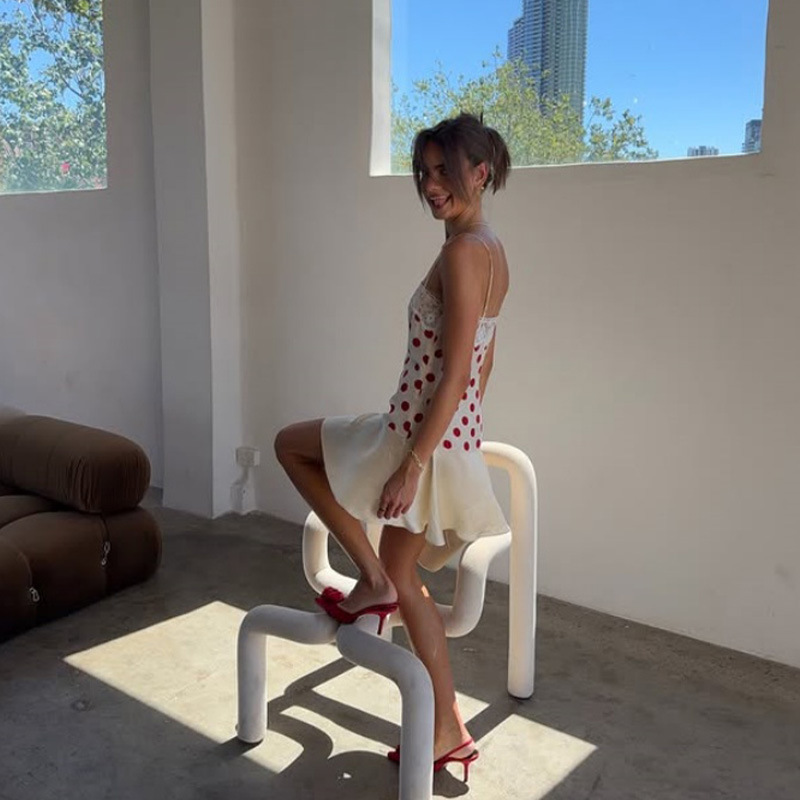 Women's Clothing Women's Fresh Sweet Lace Trimmed Off-Shoulder Polka Dot Suspender Dress Summer Fashionable Short Skirt_ecoleips.com