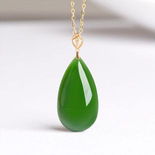 Spinach Green Old Material Hetian Jade Jasper Water Drop Genuine 18K Gold Inlaid Natural Jade Necklace for Men and Women Wholesale