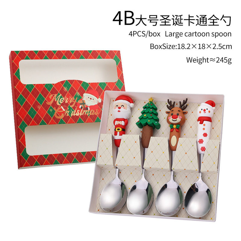 跨境圣诞勺子餐具套装 可爱卡通圣诞公仔老人圣诞树创意勺叉礼盒|undefined