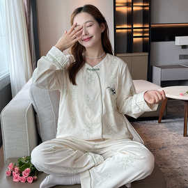 国风盘扣熊猫套装孕妇产后哺乳装套头新中式高级风月子服秋冬棉