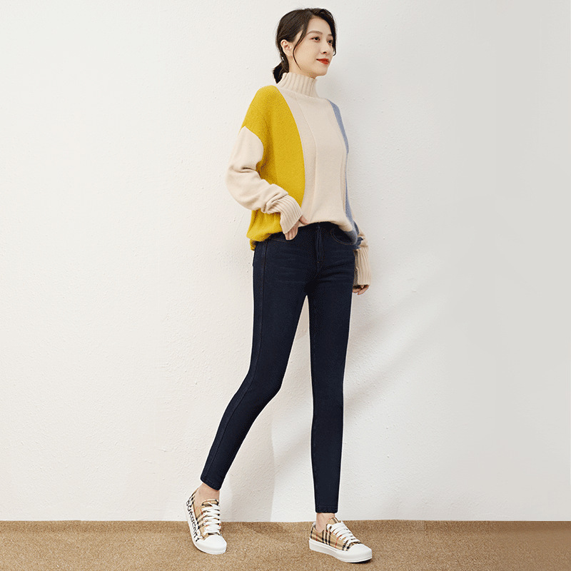 A generation of hair plus velvet jeans women padded double warm high waist tight slim feet winter pencil pants