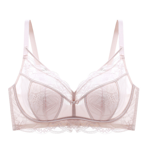 Summer ultra-thin underwear for women with big breasts showing small breasts, gathering side breasts to prevent sagging rabbit ears crystal cup thin bra