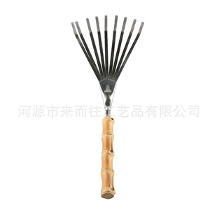 Garden Art tools stainless steel bamboo root wooden handle pot planting flower soil cuddle grass fallen leaves nine teeth small rake