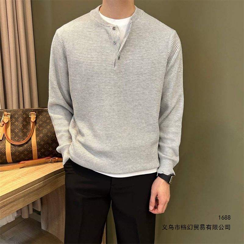 2026 Autumn Soft and Skin-Friendly Relaxed Style Men's Sweater Simple Loose Henley Collar Pullover Inner Layer Knitwear