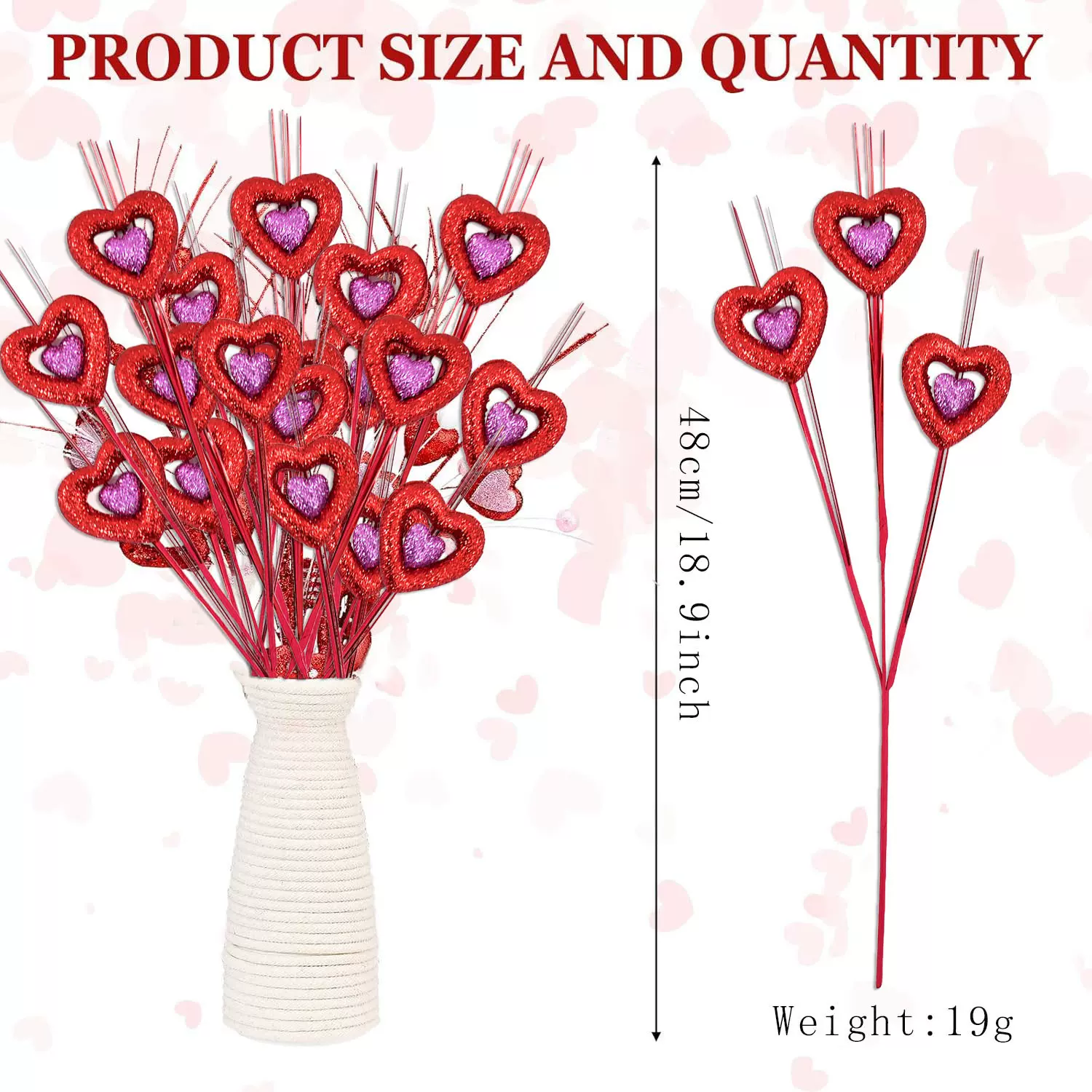 定制新品泡沫爱心闪粉花枝婚庆节日装饰品桃心配件情人节爱心插枝